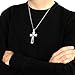 MENDINO Mens Large Polished Stainless Steel Three Giant Cross Pendant Necklace Silver with 22 inch Chain