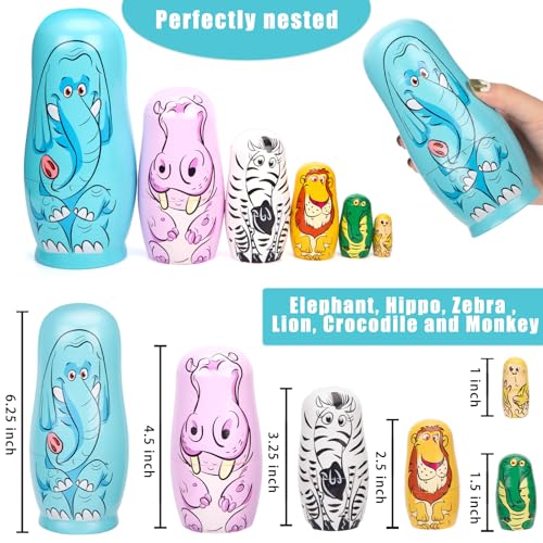 POPLAY 6PCS Russian Nesting Dolls, Matryoshka Doll Stacking Dolls Wooden Animal Nesting Dolls Handmade Toys for Kids Birthday Home Decor