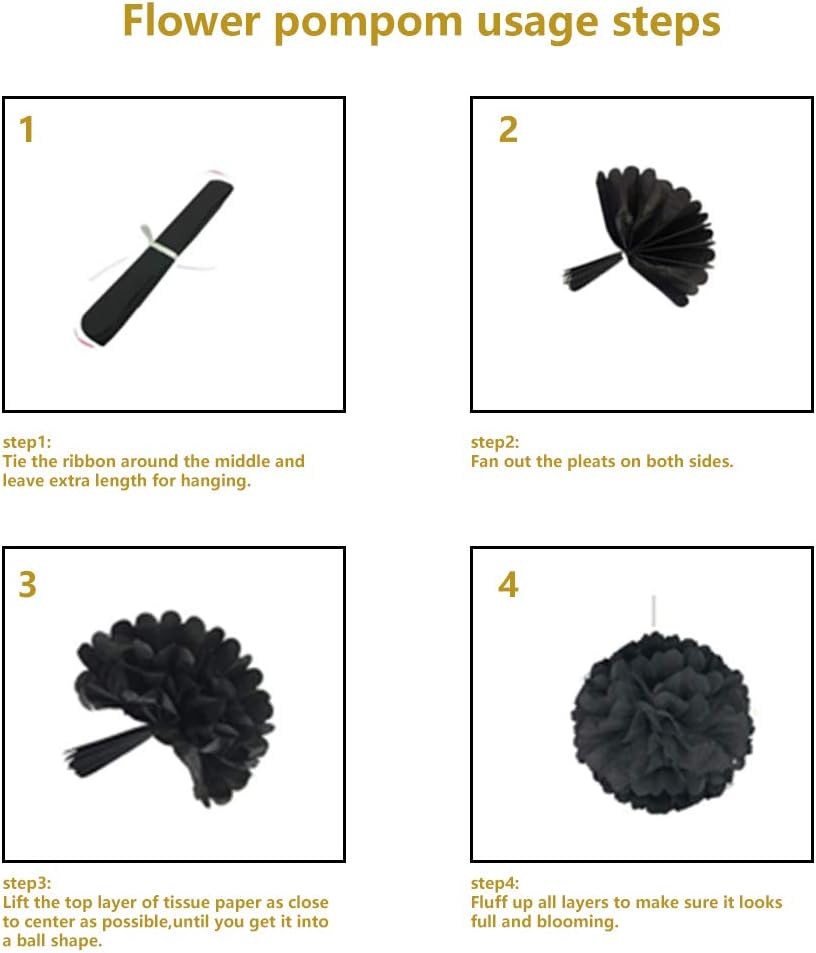 Black Gold Birthday Party Decoration Set-Black and Gold Party Decoration Including Happy Birthday Banner, Tassels, Balloons, Metallic Fringe Curtain, Flower Pompoms,Suit Perfect For Girls or Boys, Men or Women Birthday Party: Toys & Games