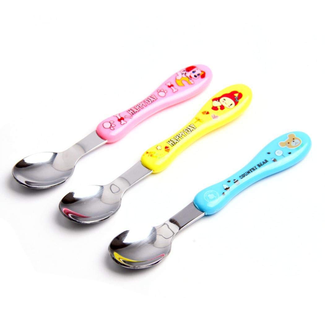 Pesters 1PC Children Baby Safety Stainless Steel Cartoon Feeding Dinner Spoon Utensils
