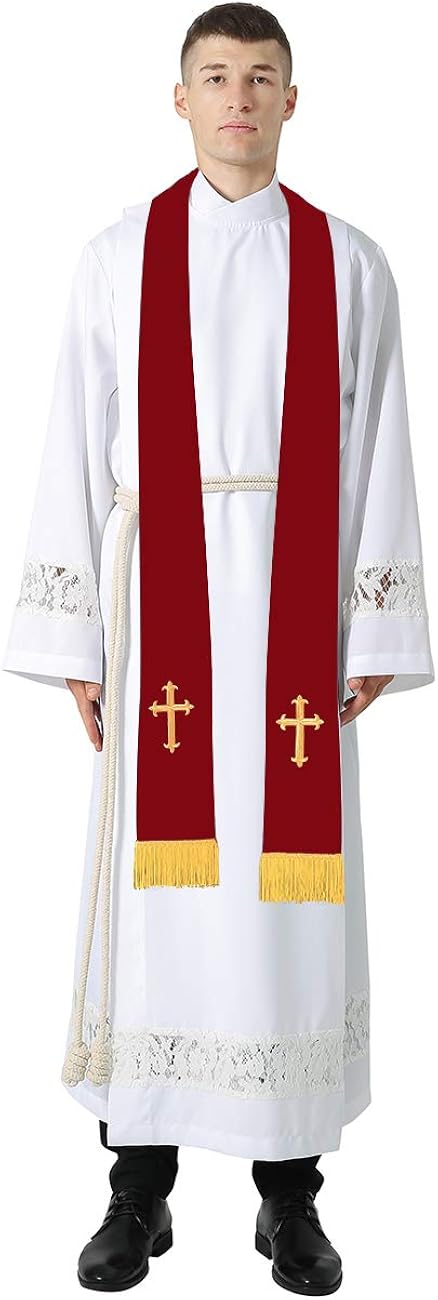IvyRobes Unisex-adult's Reversible Clergy Mass Stole with Cross 90" Red/White: Clothing