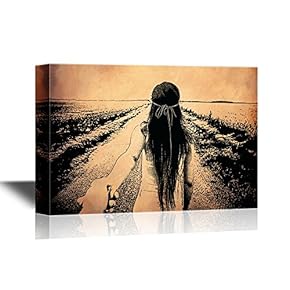Canvas Wall Art - Retro Style Back of a Girl Holding The Hand of Her Lover - Gallery Wrap Modern Home Art | Ready to Hang - 12x18 inches