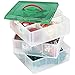 Christmas Plastic Ornament Storage Container / 3 Stackable Snap Together Box Trays - Bundled with Ribbon container & cloth
