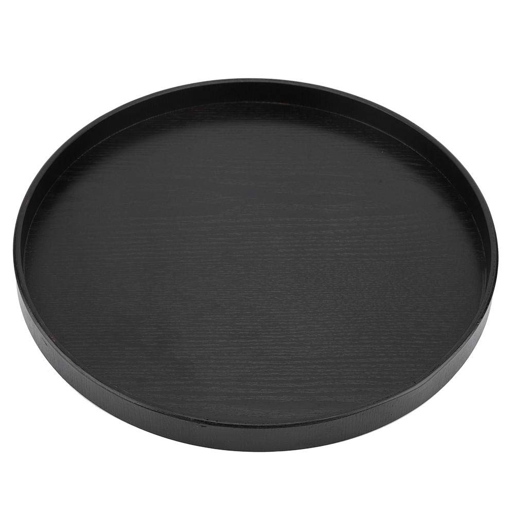 33cm Wooden Serving Tray Black Round Wood Tray Wooden Tea Tray Water Beverage Snacks Dessert Meals Serving Tray for Home Restaurant Tea House Bar