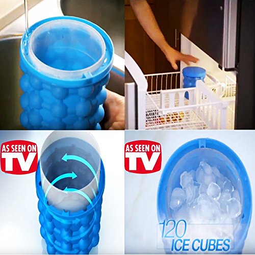 Ice Cube Maker Genie Silicone Ice Bucket The Revolutionary Space Saving Ice Cube Trays Molds with Lid Ice Ball Maker For Chilling Burbon Whiskey,Cocktail,Beverages and More
