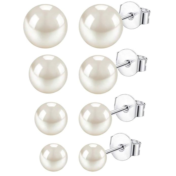 Finrezio 4 Paare Damen Ohrstecker Hochwertige Süßwasser Zuchtperlen Weiß 925 Sterling Silber Perlenohrstecker Mit Echten Perl