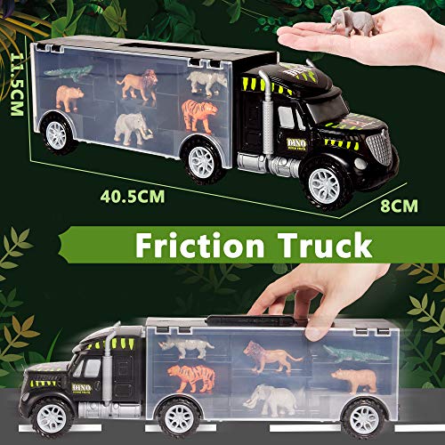 HERSITY Dinosaurier LKW Spielzeug, Dino Auto Transporter Truck mit 6 Tiere Spielset und 6 Realistische Dinosaurier… – Bild 6