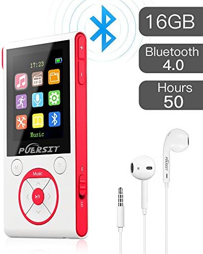 MP3 Player with Bluetooth and FM Radio,16GB Portable HIFI Lossless Sound MP3/MP4 Music Player with Pedometer/Voice Recorder/Earphone for Sports,50 Hours Playback (Max expand to 128GB) by Puersit