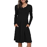 DouBCQ Women's Casual Long Sleeve Flowy Pleated Fall Dresses with Pockets