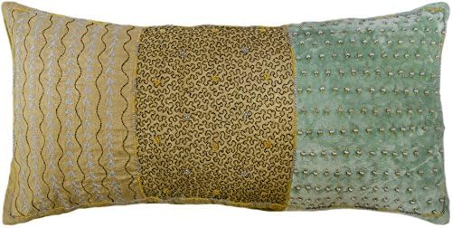 Whimsy Style B Floral Beaded Boudoir Silk Pillow Cushion Cover Gold Silver Yellow