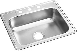 Elkay D12522 Dayton 25" Drop In Single Basin Stainless Steel Kitchen Sink - 3 Faucet Holes