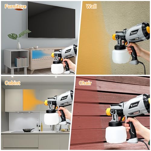 Paint Sprayer for Walls and Ceilings 1000W: 1200ml DEKOPRO HVLP Fence Spray Paint Gun with High Capacity Container,Easy to Clean,for House Painting,Furniture,Cabinets, Walls, Door, Garden Chairs etc