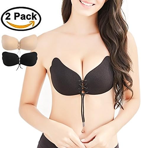 Women's Strapless Bra Self Adhesive Silicone Invisible Push-up Bra Reusable Backless Sticky Bras for Women Pack of 2 (B, 02Beige &amp; Black)