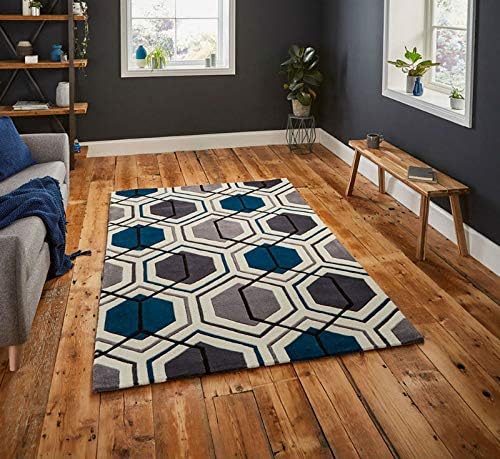 Rugs Direct Rug, Polypropylene, Grey/Navy, W150cm x L230cm, Multi-colour, 150 x 230 cm (Rectangular)