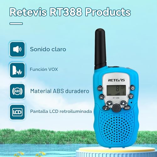 Retevis RT388 Kids Walkie Talkie PMR446 8 Channels Flashlight VOX Walkie Talkie Kids Boys Girls Childrens Walkie Talkie for Garden Toys Hiking Camping and Other Outdoor Activities(Sky Blue,1 Pair)