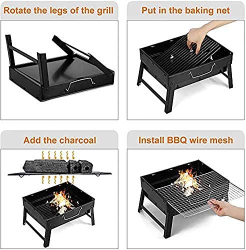 Uten Barbecue Portable en Acier Inoxydable à Charbon de Bois pour Barbecue ou Camping - Petit - Noir