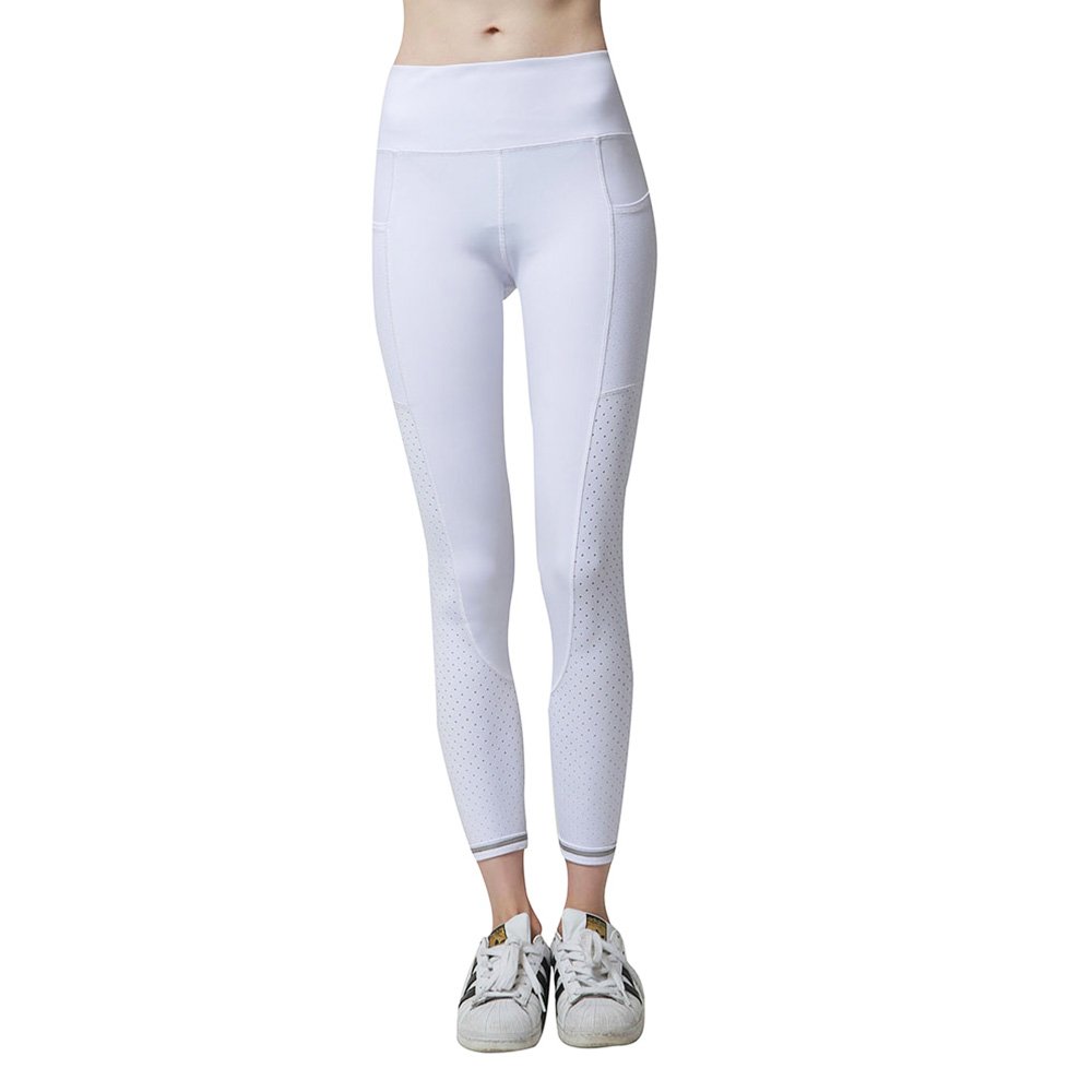 newlashua Women\'s Mesh Workout Leggings Athletic Capri Non See-Through Yoga Pants XL White