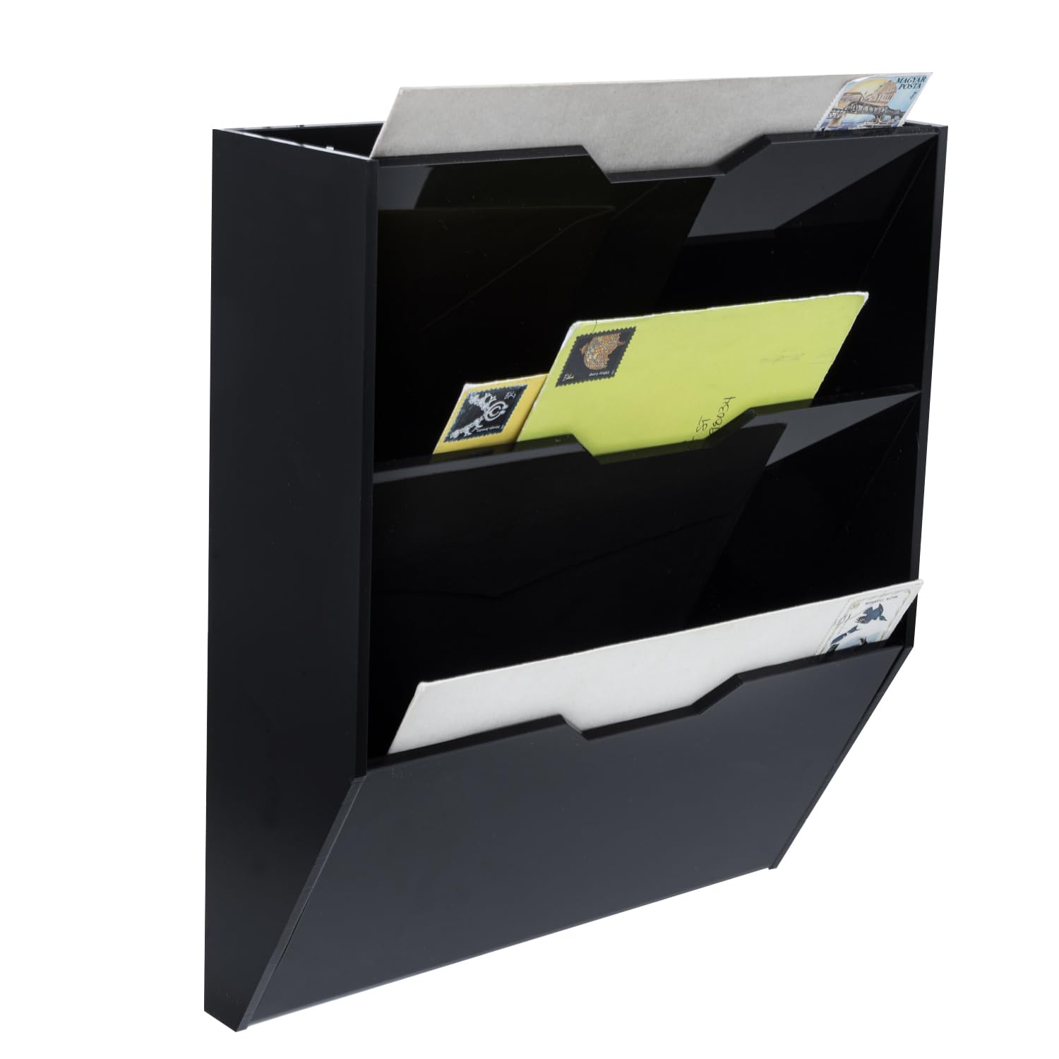 Photo 1 of MyGift Wall Mounted 3 Tier Black Acrylic Letter Rack Mail Organizer, Office and Entryway Bills Postcards Brochure Holder Vertical Storage Rack