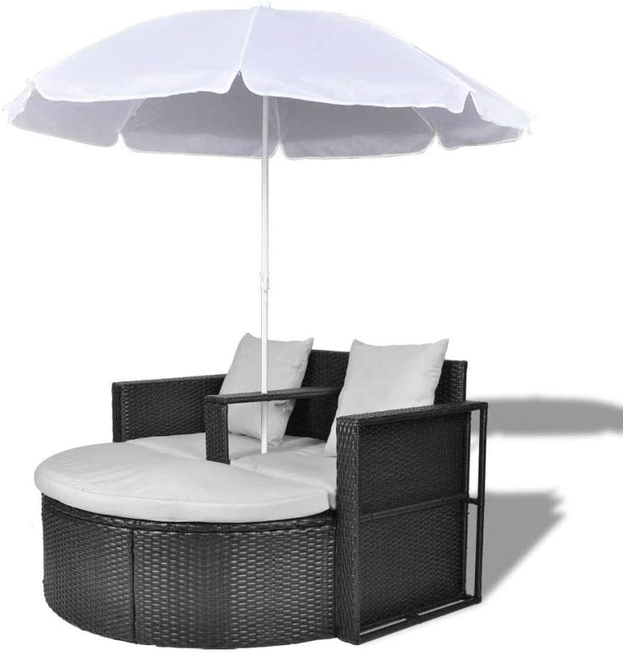 Best Garden Bed With Parasol Brown Poly Rattan