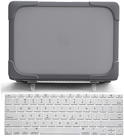 Ivos Rubberized See-Through Shockproof Plastic Hard Shell Cover Case with TPU Bumper, Kickstand and Keyboard Cover for MacBook Pro 15 15.4 inch Retina A1398 (Non CD-ROM Drive) - Gray