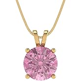 Clara Pucci 3 cttw Pink Simulated Diamond Yellow Gold-Plated Silver Necklace and Pendant for Women (18" Box Chain,Round Cut,9mm)