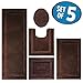 mDesign Soft Microfiber Polyester Bathroom Spa Rug Set - Water Absorbent, Machine Washable, Non-Slip - Includes 3 Rectangular Accent Rugs, Contour Mat, Toilet Lid Cover - Set of 5 - Chocolate Brown