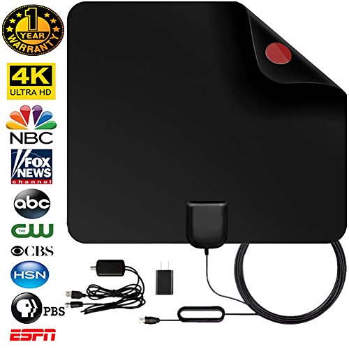 TV Antenna, Indoor Digital HDTV Antenna Kit with Amplified Signal Booster for 4K 1080P UHF VHF Free Clearview Channel, Ultra-Thin Flat Curved Antennas 50 Mile Range 13.5FT Coaxial Cable [NEWEST 2018] - Thumbnail 5