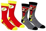 DC Comics Flash Mens Casual Crew 2 Pair Pack Socks Multi-color