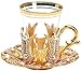 DEMMEX Turkish Tea Glasses Set, Crsytal and Pearl Decorated, Metal Glass Holders, Saucers, Sugar Bowl with Lid & Serving Tray for 4 Ppl, Handmade, 3.3 Oz (Crystal)