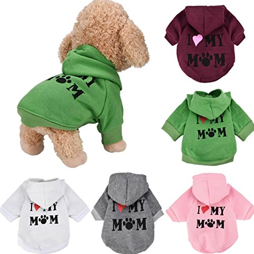 Howstar Pet Clothes, Puppy Hoodie Sweater Dog Coat Warm Sweatshirt Love My Mom Printed Shirt (XS, Pink)