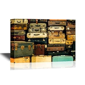 Retro Style Canvas Wall Art - A Lot of Old Vintage Suitcases - Gallery Wrap Modern Home Art | Ready to Hang - 12x18 inches
