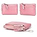 Aladin Leather Coin Purse with Key Chain - Triple Zipper Card Holder Wallet Pink