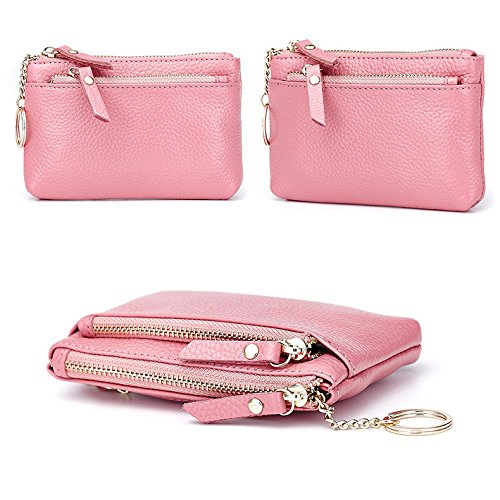 Aladin Leather Coin Purse with Key Chain - Triple Zipper Card Ho