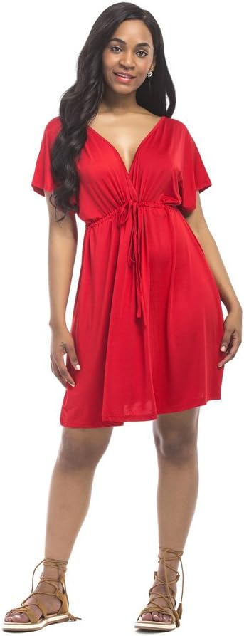 Summer Womens Casual Sleeveless Beach Dress Ladies Sexy V Neck Halter Backless Mini Kimono Dresses Beach Bikini Cover Up Caftan Tunic Top Drawstring Sundress for Party Cocktail Holiday Going Out Wear