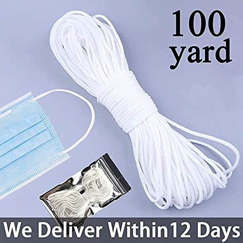 Elastic Strap White Earloop Cord 1/8-Inch (3mm) Stretchy Ear Tie Rope Handmade String for Sewing (100 Yard)