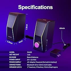Computer Speakers, PC Speakers with 6 Lighting