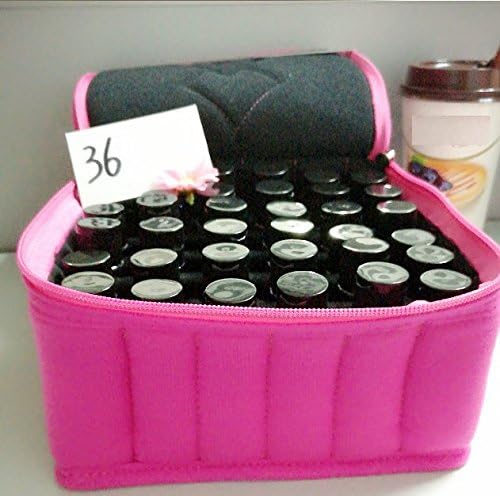 Essential Oil Carrying Case,Hengker Portable Makeup Cosmetic Bag Travel Case Holds Fit 36 bottles of 5ml 10ml and 15ml Roller Bottle (36, Pink)