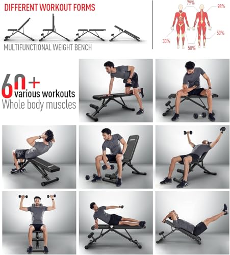 JOROTO Adjustable Weight Bench, Full Body Workout Strength Training Bench Press Foldable Incline Decline Bench Sit Up Exercise Equipment for Home Gym 700lbs/800lbs/1000lbs