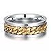 Topick Men's Fashion Stainless Steel 18k Gold Plated Width 8mm Spinner Chain-Shaped Ring (10.5)