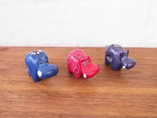 African Soapstone Mini Hippo Trio Made in Kenya, Assorted Colors