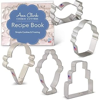 Ann Clark Cookie Cutters 5-Piece Candy and Sweets Cookie Cutter Set with Recipe Booklet, Candy, Cupcake, Ice Cream Cone, Cake, Ice Cream Sundae