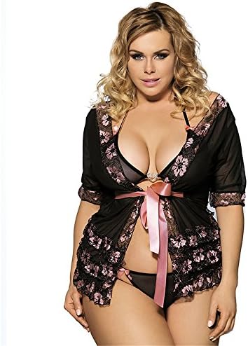 Hever Sexy Lingerie For BBW Open Cup Outfits Sleepwear Set With Bra and G-String(Black)