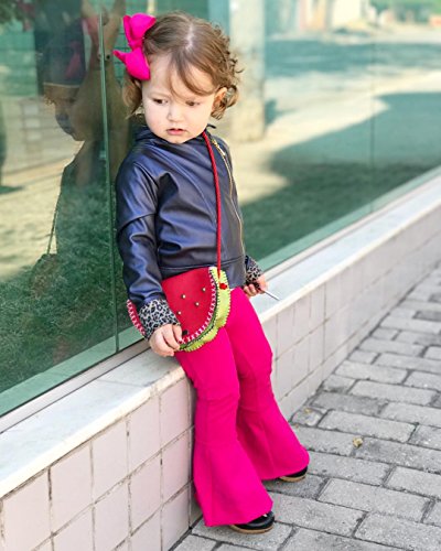 Newborn Baby Girls Kids Boho Floral Bell Bottom Flare Leggings Trousers Pants (Rose Red, 5-6 T)