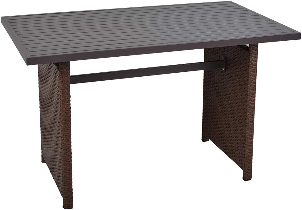 SUNVIVI OUTDOOR Outdoor Dining Table Patio Rectangular Dining Table Brown Wicker Aluminum Top Steel Frame : Garden & Outdoor