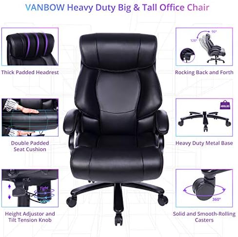 REFICCER High Back Leather Executive Office Chair with Thick Padding Headrest and Armrest Home Office Chair with Tilt Function, Black