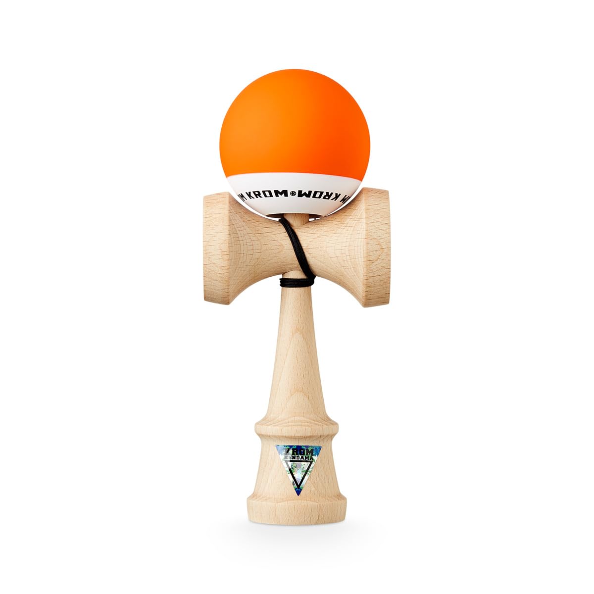 KROM - Kendama Pro Pop Orange - Japanese Bilboquet - Wooden Toy for Adults and Children - Pack: Spare String + Free Stickers