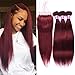 Aigemei Hair Peruvian 3 Bundles Straight Hair With'' Closure Burgundy #33 Burgundy Human Hair Bundles Straight Hair Weave 14 16 18+10