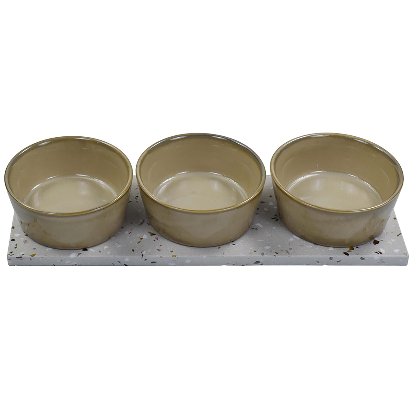 Lesser & Pavey Terrazzo Snack Bowl with Serving Platter for Serving Dishes | Premium Snack Soup Bowl with Round Square and Rectangle Terrazzo Base | Serving Bowls in Set of 3 - Elements
