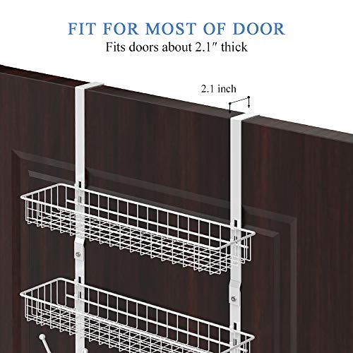 Over The Door Hook 2 Baskets & 5 Hooks Steel Storage Shelf Decorative for Office Home, Storage Organizer Rack for Coat Towel, Jewelry (White) - Thumbnail 6