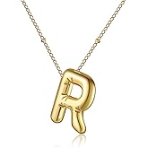 RWQIAN Initial Necklaces for Women Bubble,Gold Plated Initial A-Z Alphabet Pendant Necklace,Dainty Letter Puffy Name Personalized Jewelry Gifts for Girls